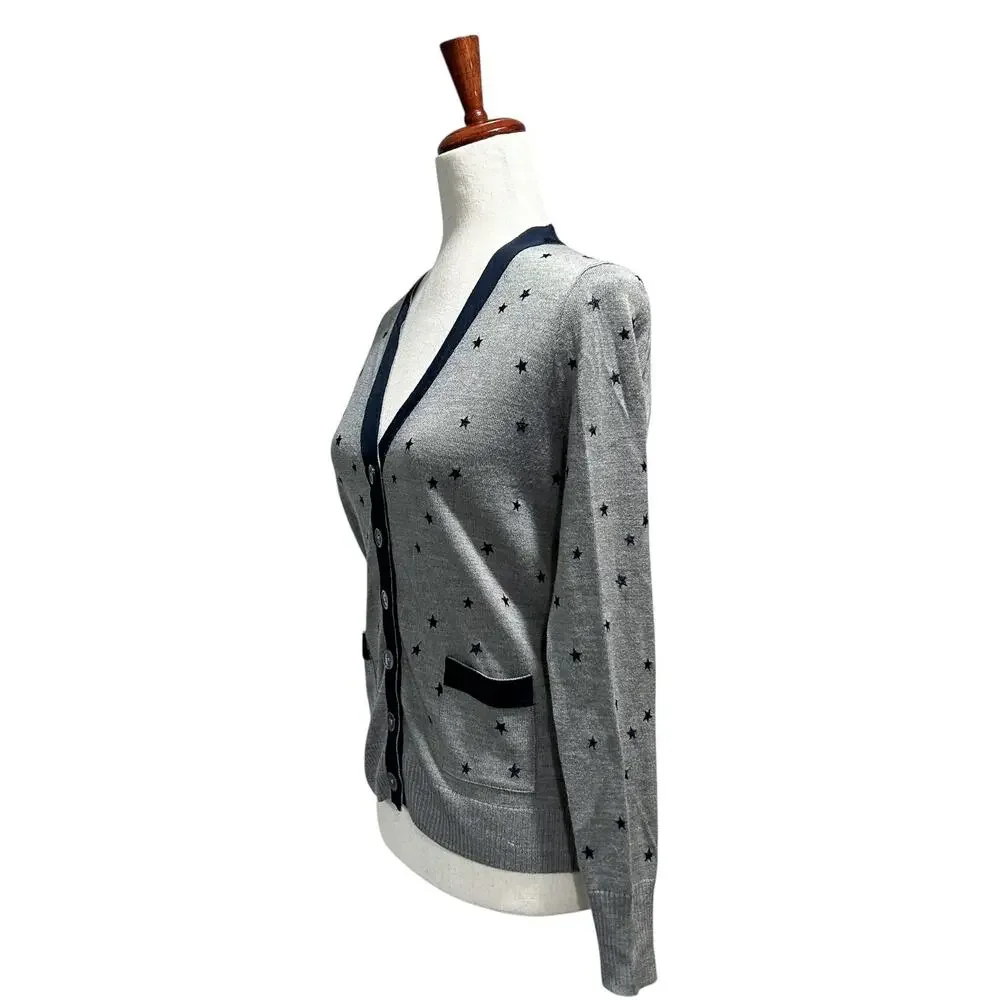 J.Crew Cardigan Small Harlow Star Blue Cardigan Merino Wool Blend Pocket Sweater